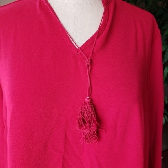 Tacera Ruffle Sleeve Tassel Tie V-Neck Dress Red M - Picture 2 of 8